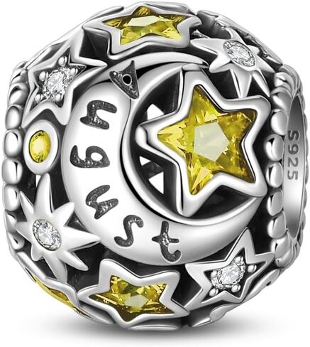 PARCOM 925 Sterling Silver Birthstone Star & Moon Bead Charms with Cubic Zirconia - 12 Months Birthstones, Compatible with Pandora & European Bead Charms Bracelets,Celestial Birthday Jewelry Gift for Women in Saudi Arabia