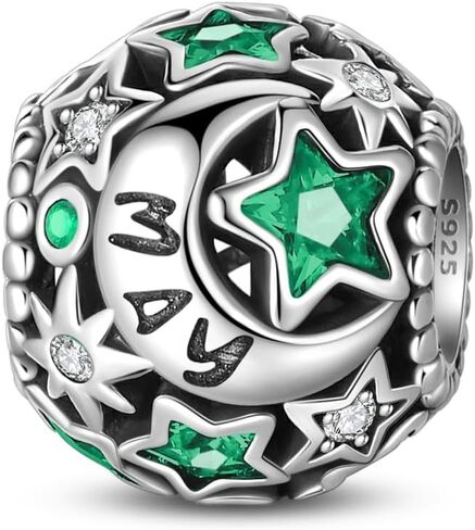 PARCOM 925 Sterling Silver Birthstone Star & Moon Bead Charms with Cubic Zirconia - 12 Months Birthstones, Compatible with Pandora & European Bead Charms Bracelets,Celestial Birthday Jewelry Gift for Women in Saudi Arabia