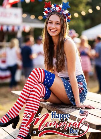 4 of July Stocking Headband Patriotic Costume for Women | Striped Over Knee Red White Blue Independency Day Stockings and Hair Hoop in Saudi Arabia