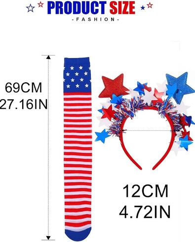 4 of July Stocking Headband Patriotic Costume for Women | Striped Over Knee Red White Blue Independency Day Stockings and Hair Hoop in Saudi Arabia