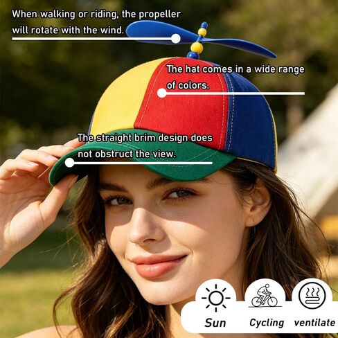 Colorful Propeller Hat Baseball Cap, Unisex Rainbow Snapback Baseball Hat for Any Scene Girl Boy Spinning Propeller Hat for Adults in Saudi Arabia