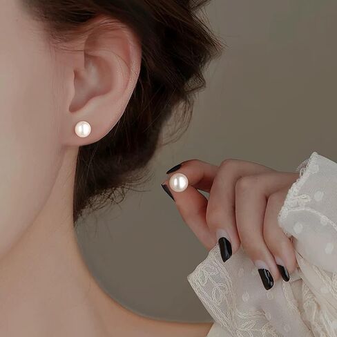 12 Pairs Pearl Stud Earrings for Women, Hypoallergenic Stainless Steel White Simulated Pearl Earrings Set for Sensitive Ears, Wedding Bridal Birthday Anniversary Christmas Gift in Saudi Arabia