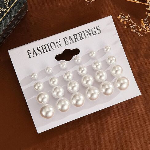 12 Pairs Pearl Stud Earrings for Women, Hypoallergenic Stainless Steel White Simulated Pearl Earrings Set for Sensitive Ears, Wedding Bridal Birthday Anniversary Christmas Gift in Saudi Arabia