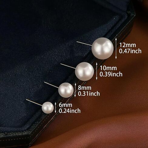 12 Pairs Pearl Stud Earrings for Women, Hypoallergenic Stainless Steel White Simulated Pearl Earrings Set for Sensitive Ears, Wedding Bridal Birthday Anniversary Christmas Gift in Saudi Arabia