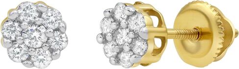 Medi 0.34 CT Natural Diamond Cluster Stud Earrings for Women in 14K Yellow Gold - Screw Back Everyday Earrings in Saudi Arabia