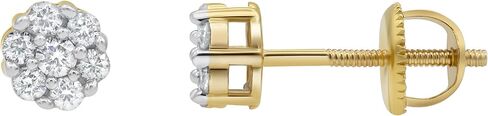 Medi 0.34 CT Natural Diamond Cluster Stud Earrings for Women in 14K Yellow Gold - Screw Back Everyday Earrings in Saudi Arabia