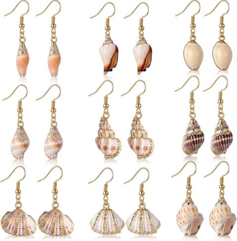 Tondiamo 9 Pairs Natural Seashell Earrings for Women Beach Summer Earring Jewelry Lightweighted Boho Earrings for Women Friend in Saudi Arabia