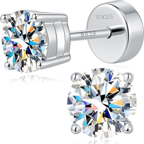 Impalsory Moissanite Flat Back Stud Earrings for Women, 925 Sterling Silver 18K White Gold Plated Screw Back Cartilage Earrings, Hypoallergenic Sleep Earrings D Color VVS1 in Kuwait