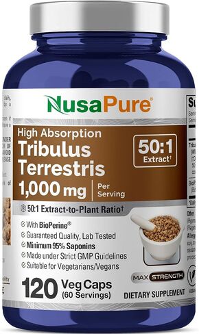 NusaPure Tribulus Terrestris 50000mg | 120 Veggie Caps | 95% Steroidal Saponins | Non-GMO, Bioperine in Kuwait