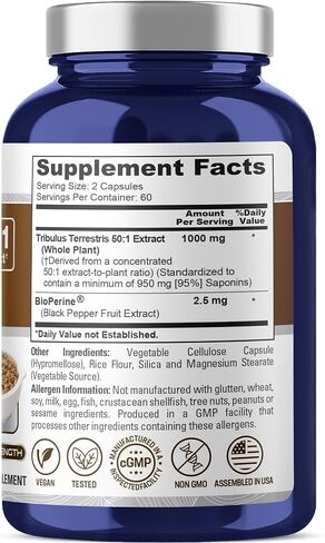 NusaPure Tribulus Terrestris 50000mg | 120 Veggie Caps | 95% Steroidal Saponins | Non-GMO, Bioperine in Kuwait