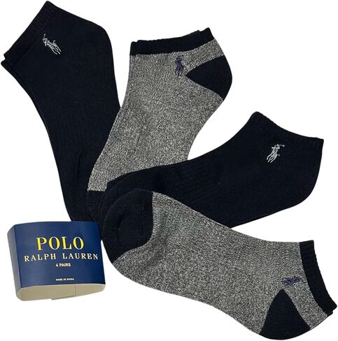 POLO RALPH LAUREN Men's No-Show Low Cut Ankle Casual Socks | Navy Blue, Dark Heather Grey | ZP113857PKN-NVAST | Size (10-13) Shoe, 6-12.5 / Polyester, Spandex in Kuwait