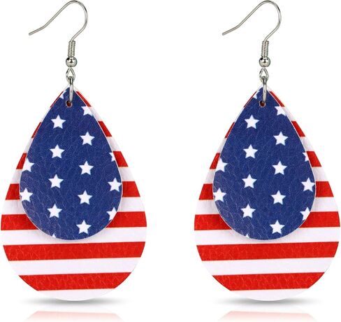 4th of July Earrings for Women American Flag Patriotic Earrings Red White Blue Leather Earrings Independence Day Decorations USA 250th Anniversary Jewelry Gifts in Saudi Arabia