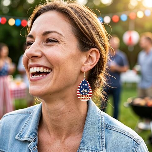 4th of July Earrings for Women American Flag Patriotic Earrings Red White Blue Leather Earrings Independence Day Decorations USA 250th Anniversary Jewelry Gifts in Saudi Arabia