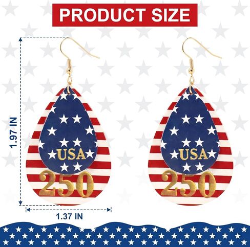 4th of July Earrings for Women American Flag Patriotic Earrings Red White Blue Leather Earrings Independence Day Decorations USA 250th Anniversary Jewelry Gifts in Saudi Arabia