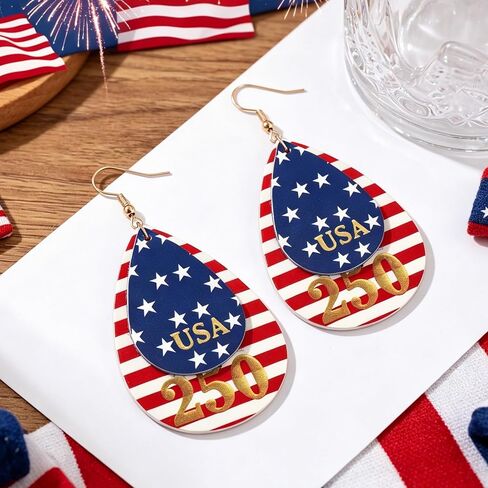 4th of July Earrings for Women American Flag Patriotic Earrings Red White Blue Leather Earrings Independence Day Decorations USA 250th Anniversary Jewelry Gifts in Saudi Arabia