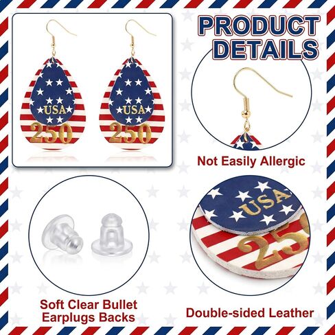 4th of July Earrings for Women American Flag Patriotic Earrings Red White Blue Leather Earrings Independence Day Decorations USA 250th Anniversary Jewelry Gifts in Saudi Arabia