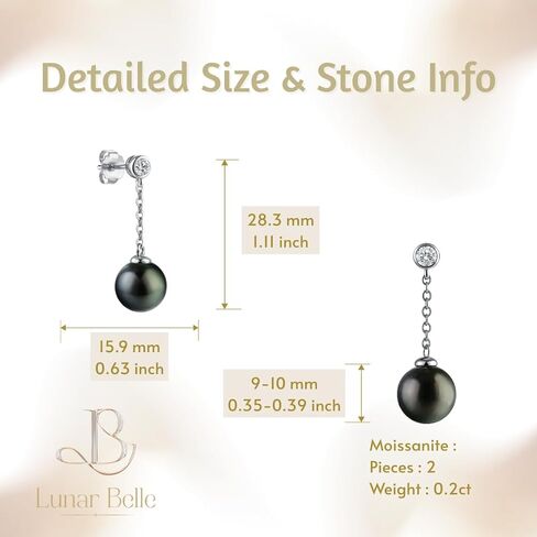 Lunar Belle Tahitian Black Pearl Tear Drop Earrings with Moissanite Accents in Sterling Silver, Elegant Dangling Jewelry Gifts for Women (Abyssal Tear Drop) in Saudi Arabia