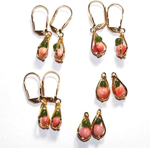 35th Anniversary Angel Skin Seed Coral & Jade Round Caged Teardrop 14k GF Leverback Earrings in Kuwait