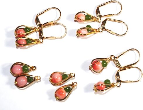35th Anniversary Angel Skin Seed Coral & Jade Round Caged Teardrop 14k GF Leverback Earrings in Kuwait