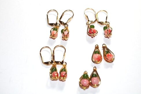 35th Anniversary Angel Skin Seed Coral & Jade Round Caged Teardrop 14k GF Leverback Earrings in Kuwait