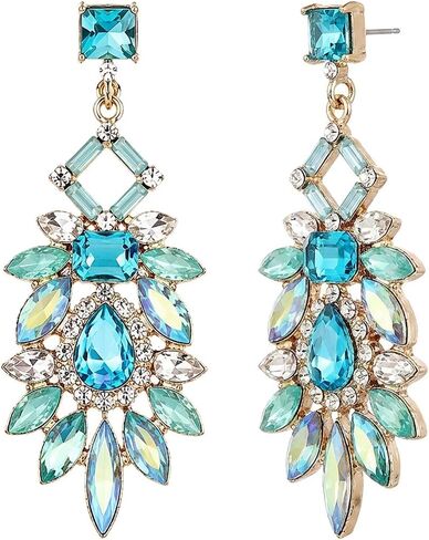 1 Pair Art Deco Teal Earrings for Women Sparkling Rhinestone Drop Dangle Elegant Chic Style Statement Aqua Earrings for Prom Wedding Evening Party Wear Jewelry Accessories Crystal Plated in Saudi Arabia