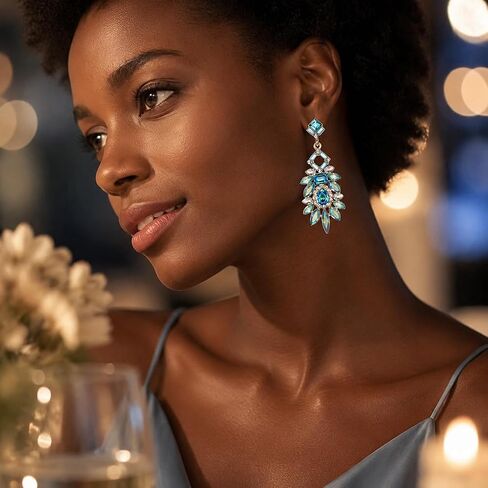 1 Pair Art Deco Teal Earrings for Women Sparkling Rhinestone Drop Dangle Elegant Chic Style Statement Aqua Earrings for Prom Wedding Evening Party Wear Jewelry Accessories Crystal Plated in Saudi Arabia