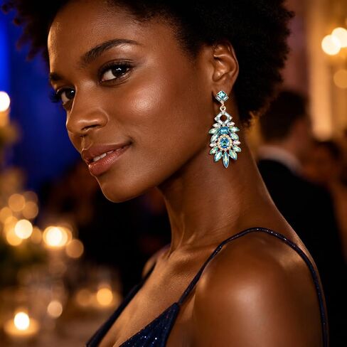 1 Pair Art Deco Teal Earrings for Women Sparkling Rhinestone Drop Dangle Elegant Chic Style Statement Aqua Earrings for Prom Wedding Evening Party Wear Jewelry Accessories Crystal Plated in Saudi Arabia