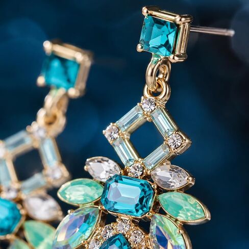 1 Pair Art Deco Teal Earrings for Women Sparkling Rhinestone Drop Dangle Elegant Chic Style Statement Aqua Earrings for Prom Wedding Evening Party Wear Jewelry Accessories Crystal Plated in Saudi Arabia