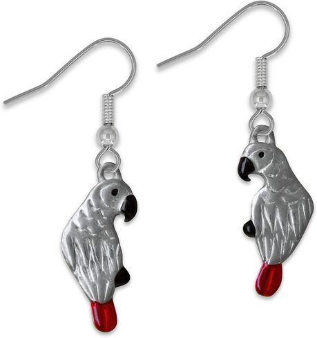 Pewter and Enamel Parrot Dangle Earrings for Women – Handcrafted in the USA – Jewelry Gifts for Parrot Lovers – Hook Earrings in Saudi Arabia