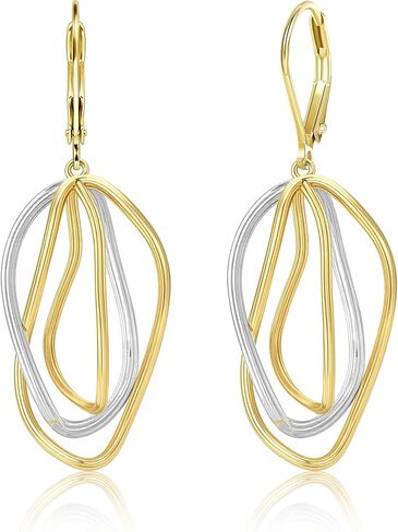 Two Tone Twisted Drop Earrings for Women, 14K Gold & Silver Plated Leverback Dangle Earrings, Hypoallergenic Mixed Metal Geometric Dangly Earring Trendy Jewelry Gifts in Kuwait