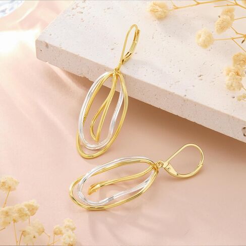 Two Tone Twisted Drop Earrings for Women, 14K Gold & Silver Plated Leverback Dangle Earrings, Hypoallergenic Mixed Metal Geometric Dangly Earring Trendy Jewelry Gifts in Kuwait