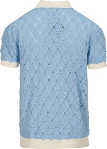 OXKNIT Men's Blue Knitted Polo Shirt, Retro Texture Casual Poloshirt Summer Short Sleeve with Button in Saudi Arabia