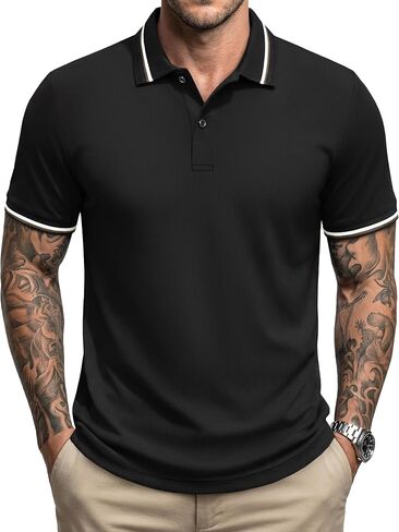MAGNIVIT Mens Polo Shirts Short Sleeve Casual Athletic T-Shirt 2-Button Contrast Ribbed Collar Golf Shirt for Men in Saudi Arabia