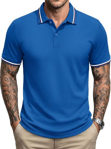 MAGNIVIT قمصان بولو رجالي كم قصير تي شيرت رياضي كاجوال 2-زر ياقة مضلعة متباينة قميص جولف للرجال in Kuwait