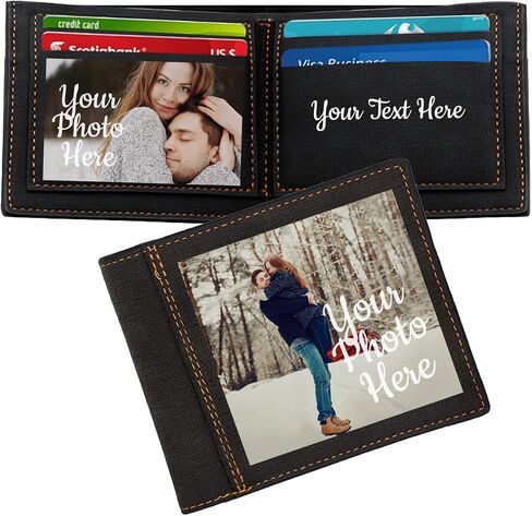 Custom Photo Wallet for Men,PU Leather Personalized Large Capacity Trifold Wallet Customized Card Holder RFID Blocking Wallet Three-sided Print Picture Wallet Father's Day Gift for Dad Son in Saudi Arabia