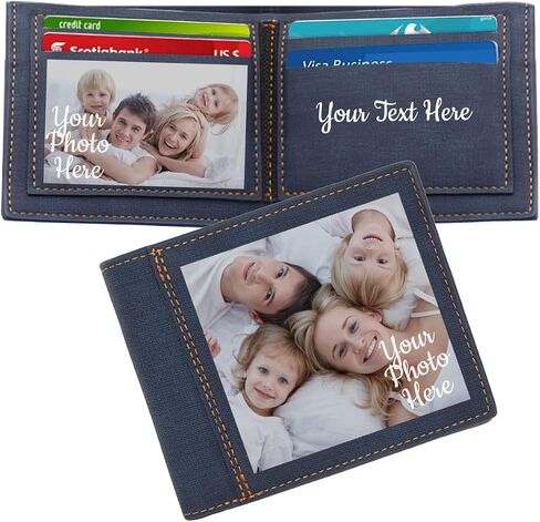 Custom Photo Wallet for Men,PU Leather Personalized Large Capacity Trifold Wallet Customized Card Holder RFID Blocking Wallet Three-sided Print Picture Wallet Father's Day Gift for Dad Son in Kuwait