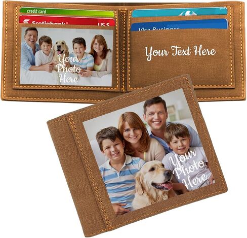 Custom Photo Wallet for Men,PU Leather Personalized Large Capacity Trifold Wallet Customized Card Holder RFID Blocking Wallet Three-sided Print Picture Wallet Father's Day Gift for Dad Son in Kuwait