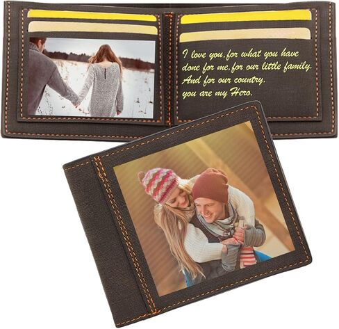 Custom Photo Wallet for Men,PU Leather Personalized Large Capacity Trifold Wallet Customized Card Holder RFID Blocking Wallet Three-sided Print Picture Wallet Father's Day Gift for Dad Son in Kuwait