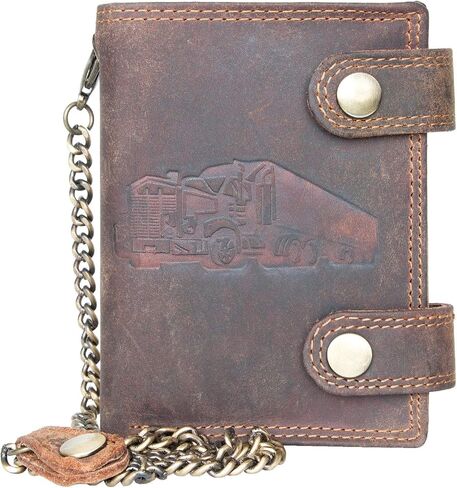 FLW Genuine Leather Trucker's Wallet with RFID (data protection), Two Buckles and a Metal Chain in Saudi Arabia