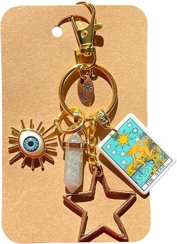 The Star Tarot Card, RESILIENCE, Transformation, Protection, Keychains, Zipper Pulls, Natural Labradorite Crystal, Evil Eye, Spiritual Healing Gifts in Saudi Arabia