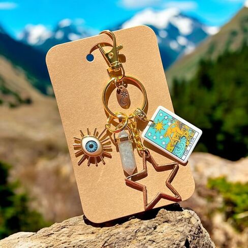 The Star Tarot Card, RESILIENCE, Transformation, Protection, Keychains, Zipper Pulls, Natural Labradorite Crystal, Evil Eye, Spiritual Healing Gifts in Saudi Arabia