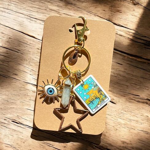 The Star Tarot Card, RESILIENCE, Transformation, Protection, Keychains, Zipper Pulls, Natural Labradorite Crystal, Evil Eye, Spiritual Healing Gifts in Saudi Arabia