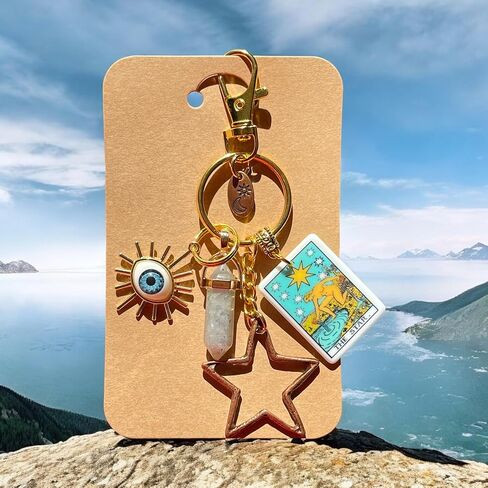 The Star Tarot Card, RESILIENCE, Transformation, Protection, Keychains, Zipper Pulls, Natural Labradorite Crystal, Evil Eye, Spiritual Healing Gifts in Saudi Arabia