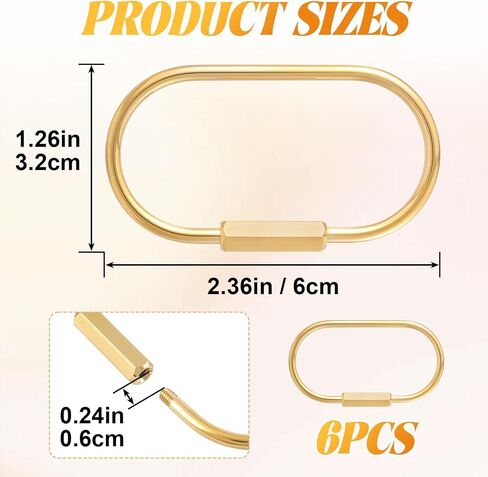 6pcs Gold Carabiner, Brass Carabiner Keychain with Screw Lock, Keys Organizer Holder for Purse Bag Backpack, Handbags, Keychains Replacement in Saudi Arabia