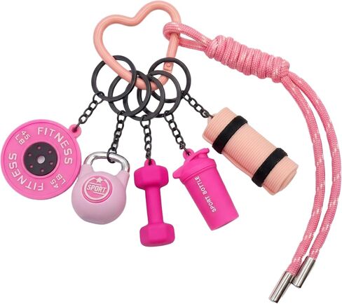Gym Keychain Motivational Fitness Accessories with Dumbbell Kettlebell Barbell Yoga Mat Charms Weightlifting Keyring in Saudi Arabia