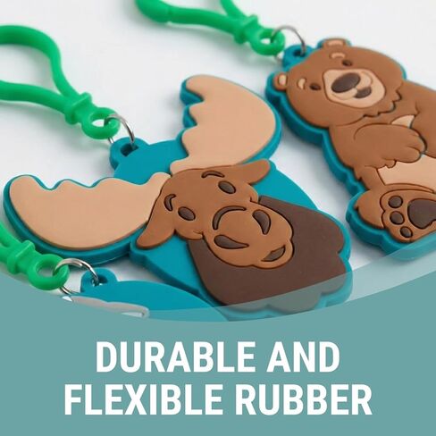 مشابك حقيبة الظهر من Woodland Animals Moose, Bear & Wolf - 2.25 بوصة - 2.75 بوصة سحر مطاطي (12 قطعة) - هدايا الحفلات ذات الطابع الطبيعي، مكافآت الفصل الدراسي وهدايا الحياة البرية لحقائب الظهر للأطفال وسلاسل المفاتيح وحقائب اليد in Kuwait