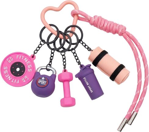 Gym Keychain Motivational Fitness Accessories with Dumbbell Kettlebell Barbell Yoga Mat Charms Weightlifting Keyring in Saudi Arabia