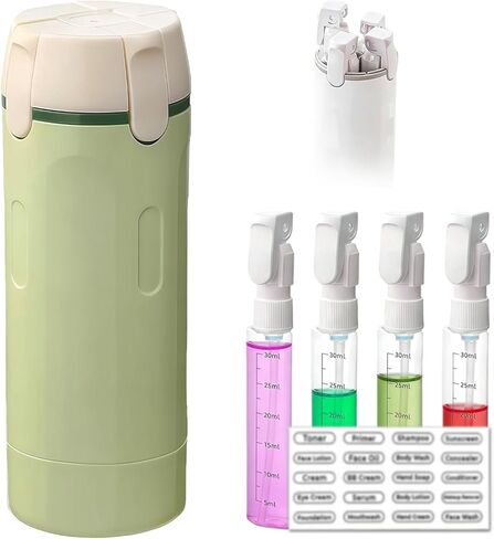 4 in 1 Travel Pump Dispenser Bottle, 30ML 4 Pack Leak-Proof Pump Containers with Measurement Scale & Label Stickers, Portable Bottles for Toiletries, Shower & Travel Use (Green) in Saudi Arabia