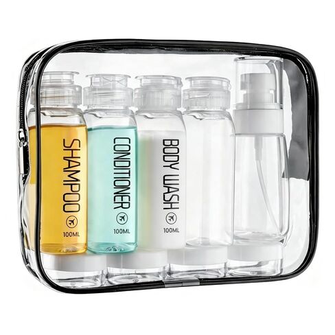 Cosywell Travel Bottles for Toiletries 10PCS 100ml/3.4oz Pre-Printed Shampoo, Conditioner & Body Wash TSA Approved 2oz Spray Bottle Leakproof 0.35oz Plastic Cream Jars Refillable Cream Lotion(Black) in Saudi Arabia