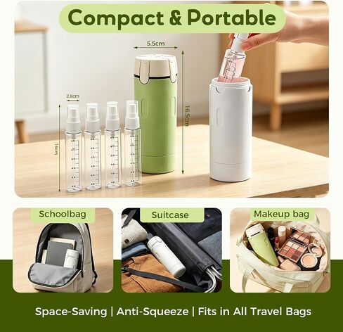 4 in 1 Travel Dispenser Bottle, Portable Refillable Travel Size Containers with Labels for Shampoo Lotion Conditioner, Perfect for Gym Camping Business Trip Vacation (2 Pack, Green+White) in Saudi Arabia